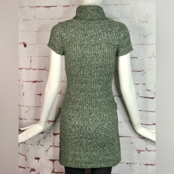 JJ BASICS M Knit Sweater Mini Dress Olive Green Marled Knit Short Sleeve Medium - Picture 6 of 15